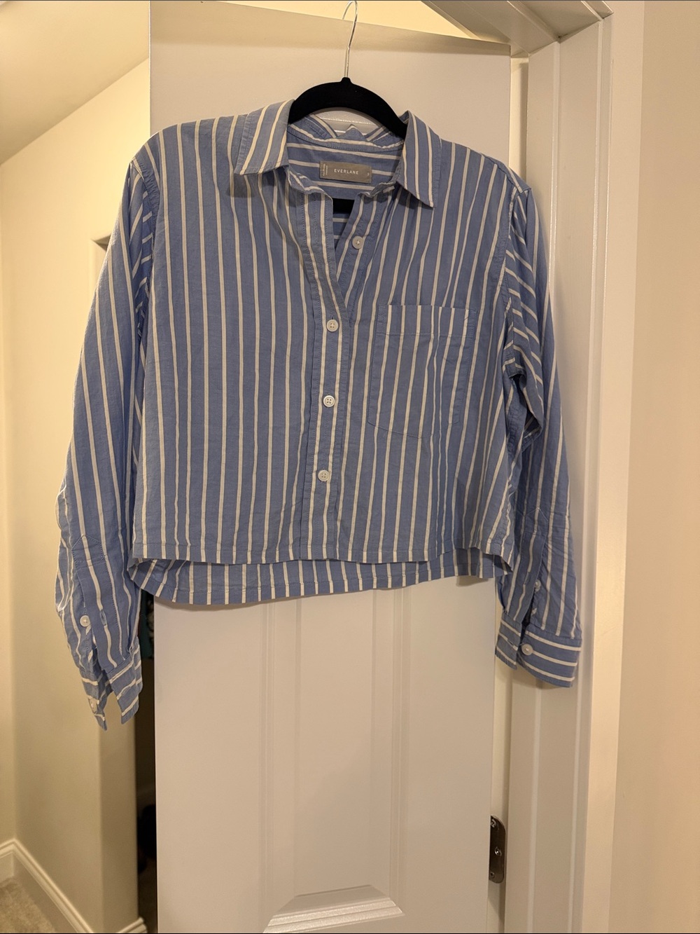 Evereve Blue & White Vertical Stripe Button-Down